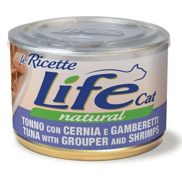 Life Cat Natural Le Ricette Tonno Cernia e Gamberetti 150g - Cibo Umido per Gatti