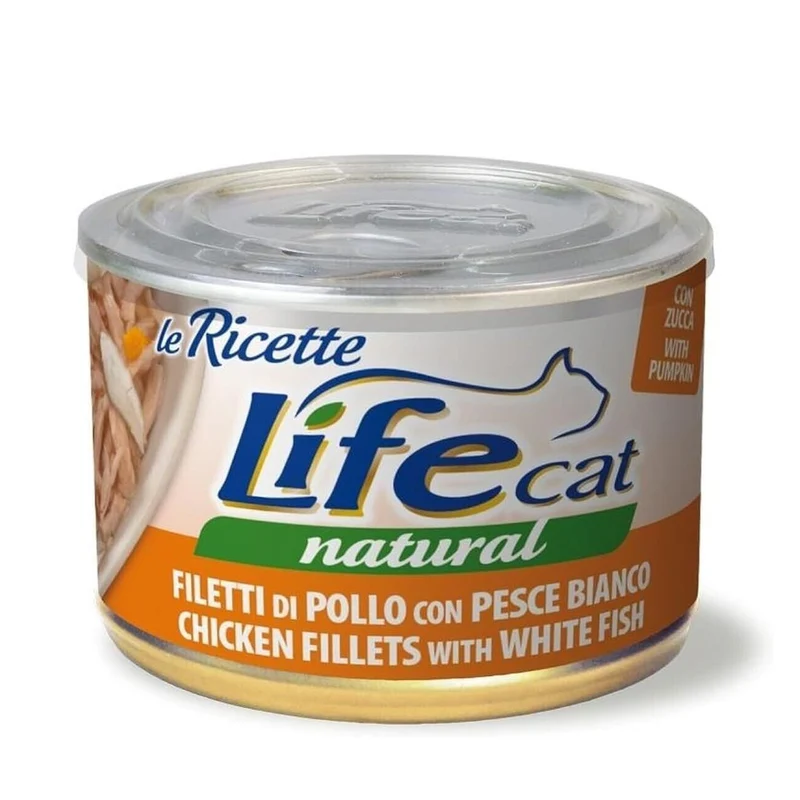 Life Cat Natural Le Ricette Pollo con Pesce Bianco 150g - Cibo Umido per Gatti