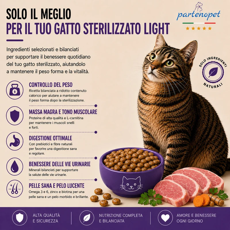Partenopet Sterilised Cat Light Maiale Pressato a Freddo 1,5 kg