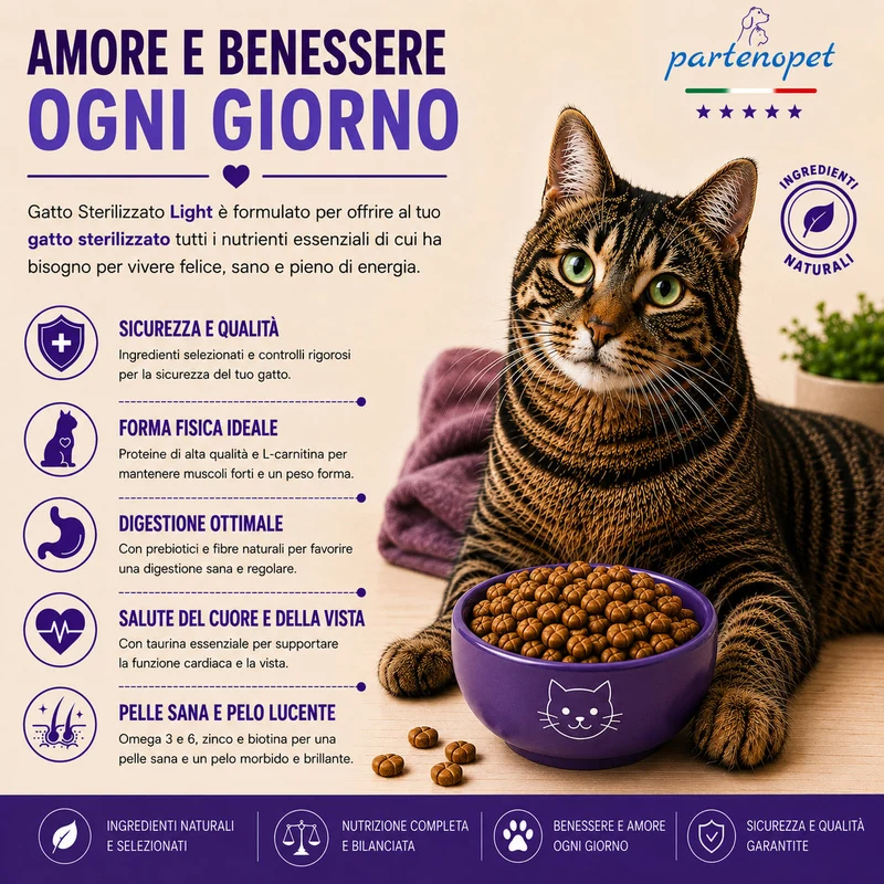 Partenopet Sterilised Cat Light Maiale Pressato a Freddo 1,5 kg
