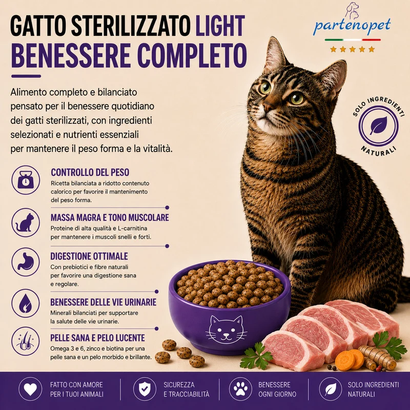 Partenopet Sterilised Cat Light Maiale Pressato a Freddo 1,5 kg
