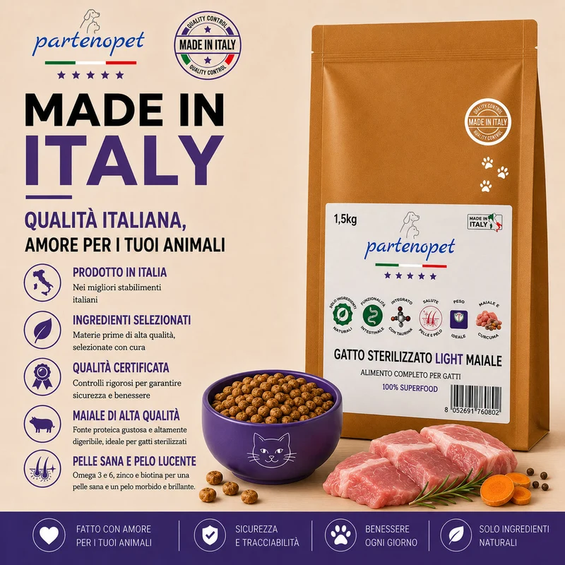Partenopet Sterilised Cat Light Maiale Pressato a Freddo 1,5 kg