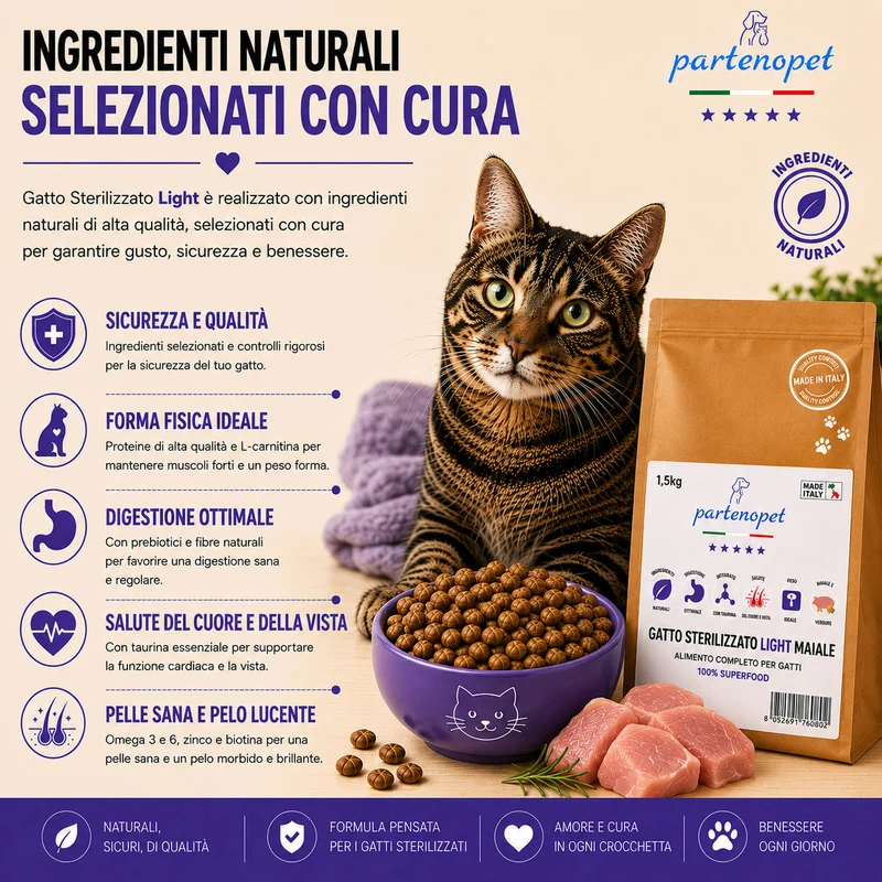 Partenopet Sterilised Cat Light Maiale Pressato a Freddo 1,5 kg