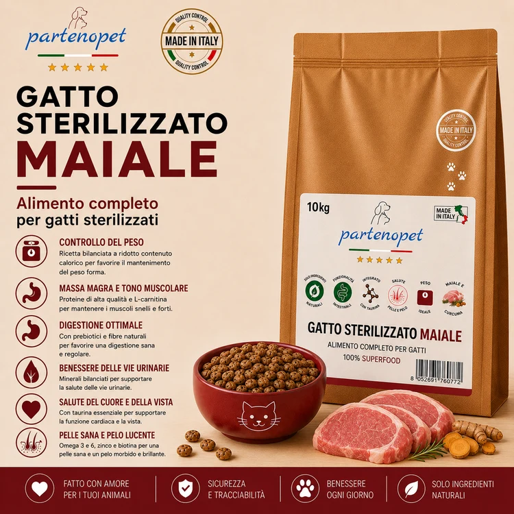 Partenopet Sterilised Cat Maiale Pressato a Freddo 10 kg