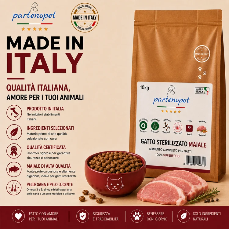 Partenopet Sterilised Cat Maiale Pressato a Freddo 10 kg