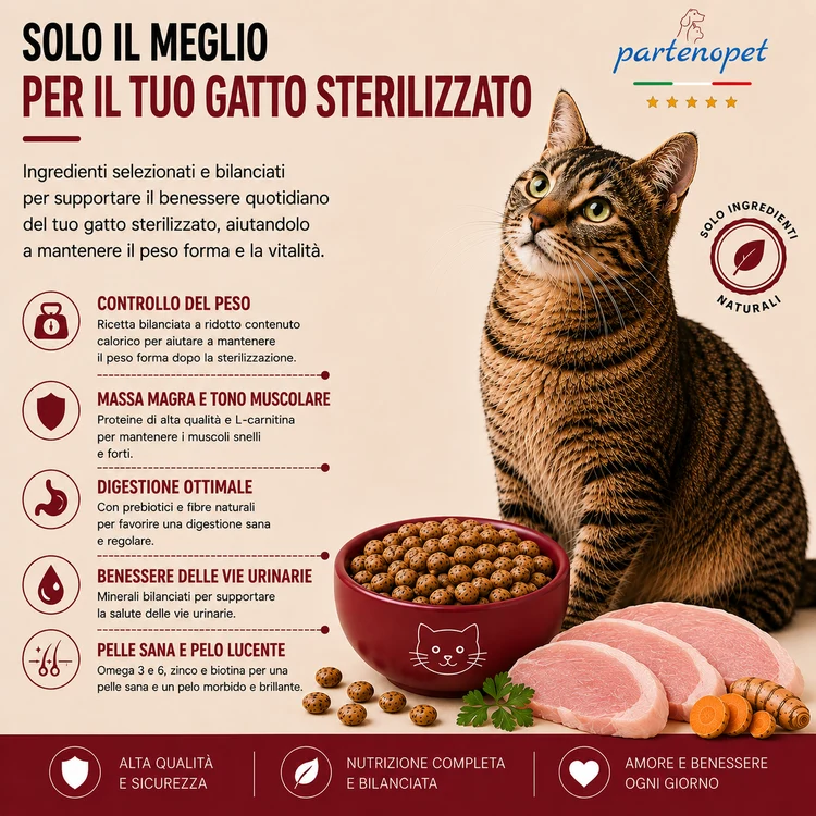 Partenopet Sterilised Cat Maiale Pressato a Freddo 1,5 kg