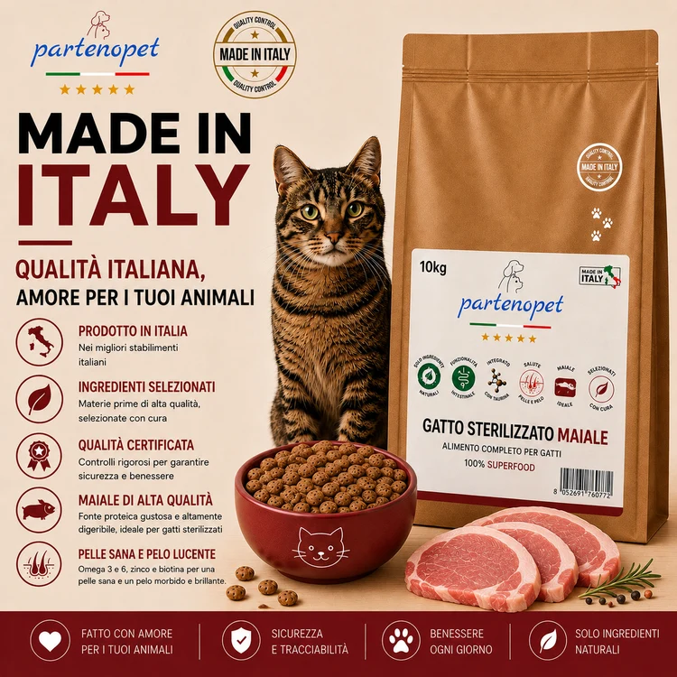 Partenopet Sterilised Cat Maiale Pressato a Freddo 1,5 kg