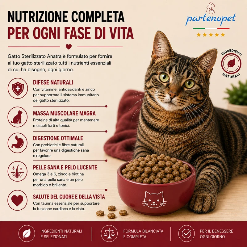 Partenopet Crocchette Gatto Sterilizzato all'Anatra Pressate a Freddo 10 kg