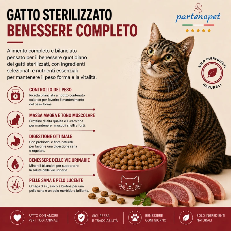 Partenopet Sterilised Cat Anatra Pressato a Freddo 1,5 kg