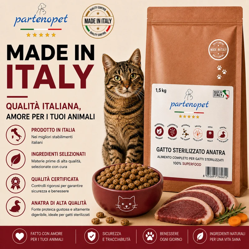 Partenopet Sterilised Cat Anatra Pressato a Freddo 1,5 kg