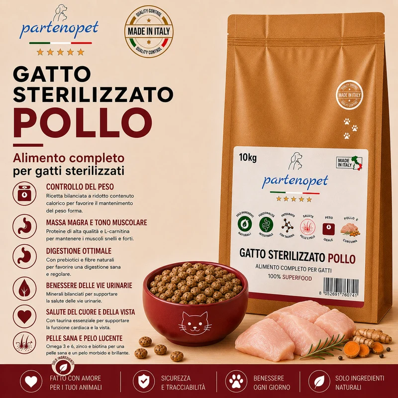 Partenopet Sterilised Cat Pollo Pressato a Freddo 10 kg
