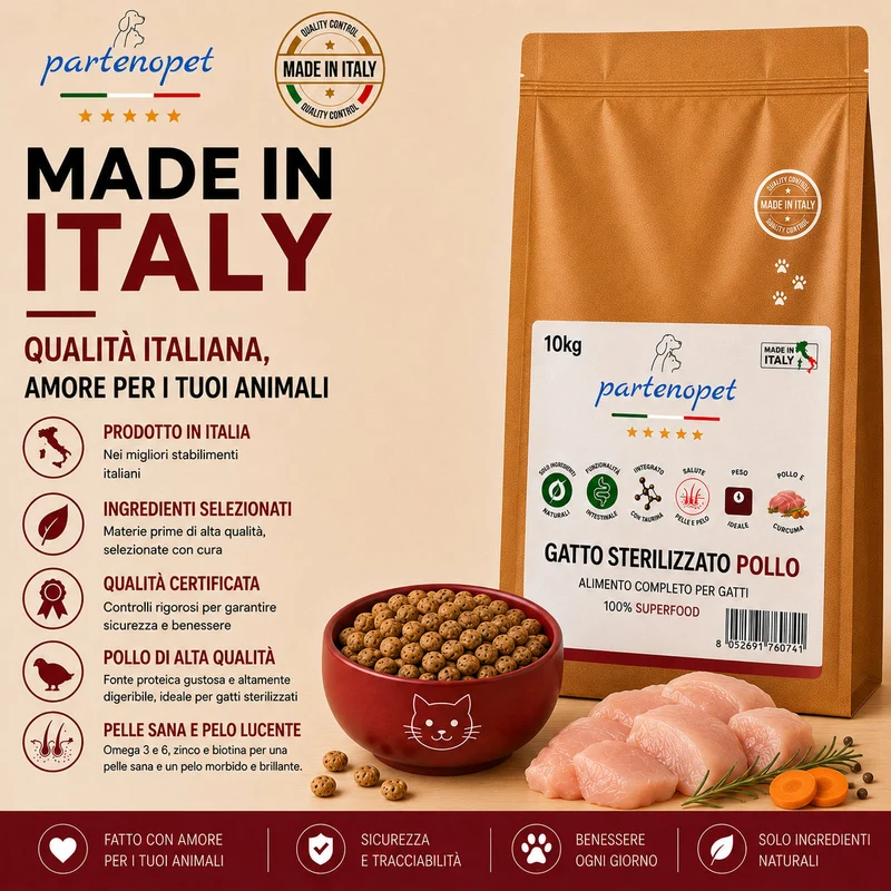 Partenopet Sterilised Cat Pollo Pressato a Freddo 10 kg