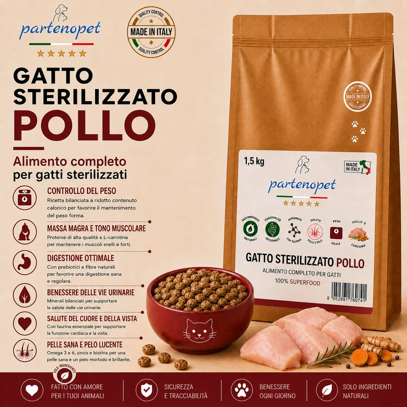 Partenopet Sterilised Cat Pollo Pressato a Freddo 1,5 kg