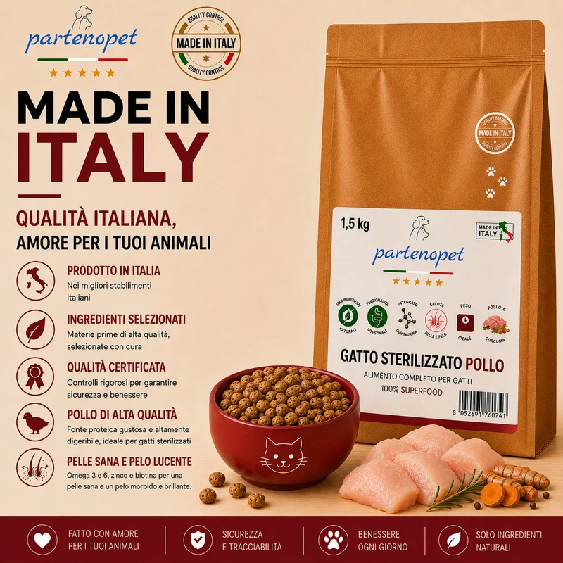 Partenopet Sterilised Cat Pollo Pressato a Freddo 1,5 kg