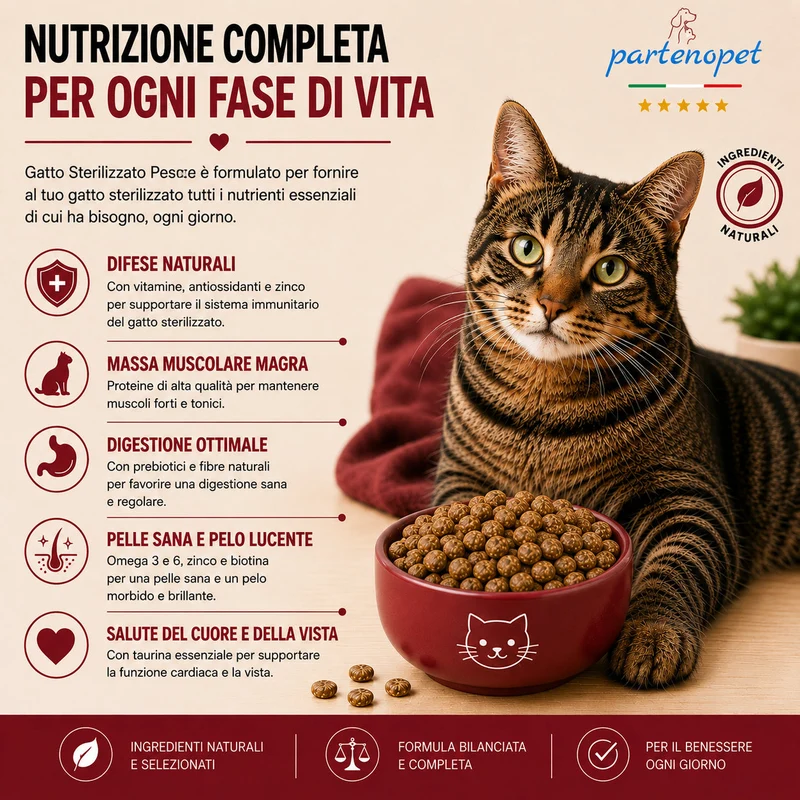 Partenopet Crocchette Gatto Sterilizzato al Pesce Pressate a Freddo 10 kg