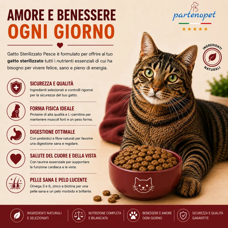 Partenopet Crocchette Gatto Sterilizzato al Pesce Pressate a Freddo 10 kg