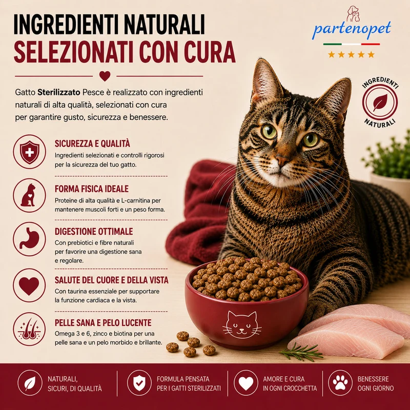 Partenopet Crocchette Gatto Sterilizzato al Pesce Pressate a Freddo 10 kg