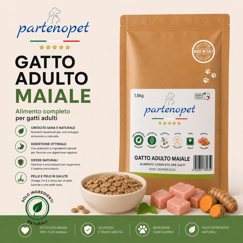 Partenopet Adult Cat Maiale Pressato a Freddo 1,5 kg