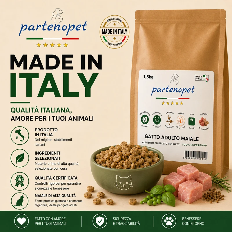 Partenopet Adult Cat Maiale Pressato a Freddo 1,5 kg