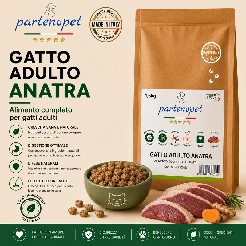 Partenopet Adult Cat Anatra Pressato a Freddo 1,5 kg
