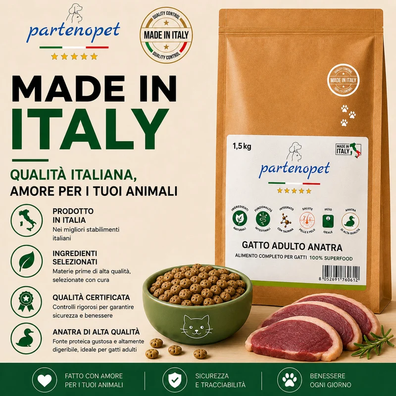 Partenopet Adult Cat Anatra Pressato a Freddo 1,5 kg