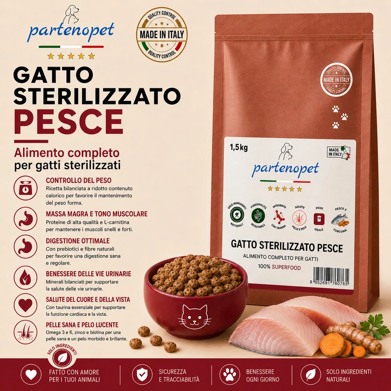 Partenopet Adult Cat Pesce Pressato a Freddo 1,5 kg