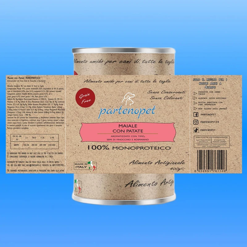 Partenopet Umido Cani Monoproteico Maiale e Patate Grain Free 400 g