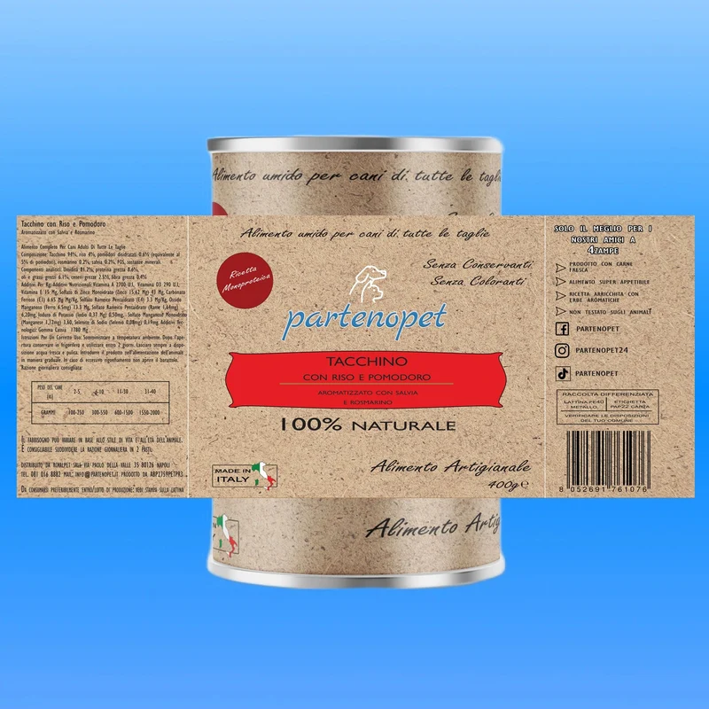 Partenopet Umido Cani Monoproteico Tacchino con Riso e Pomodoro 400 g