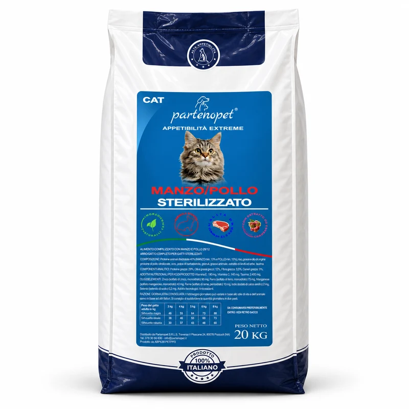 Partenopet Crocchette Gatti Sterilizzati Manzo e Pollo 20 kg