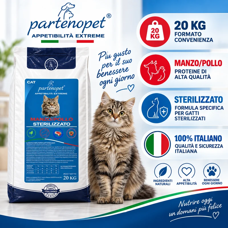 Partenopet Crocchette Gatti Sterilizzati Manzo e Pollo 20 kg
