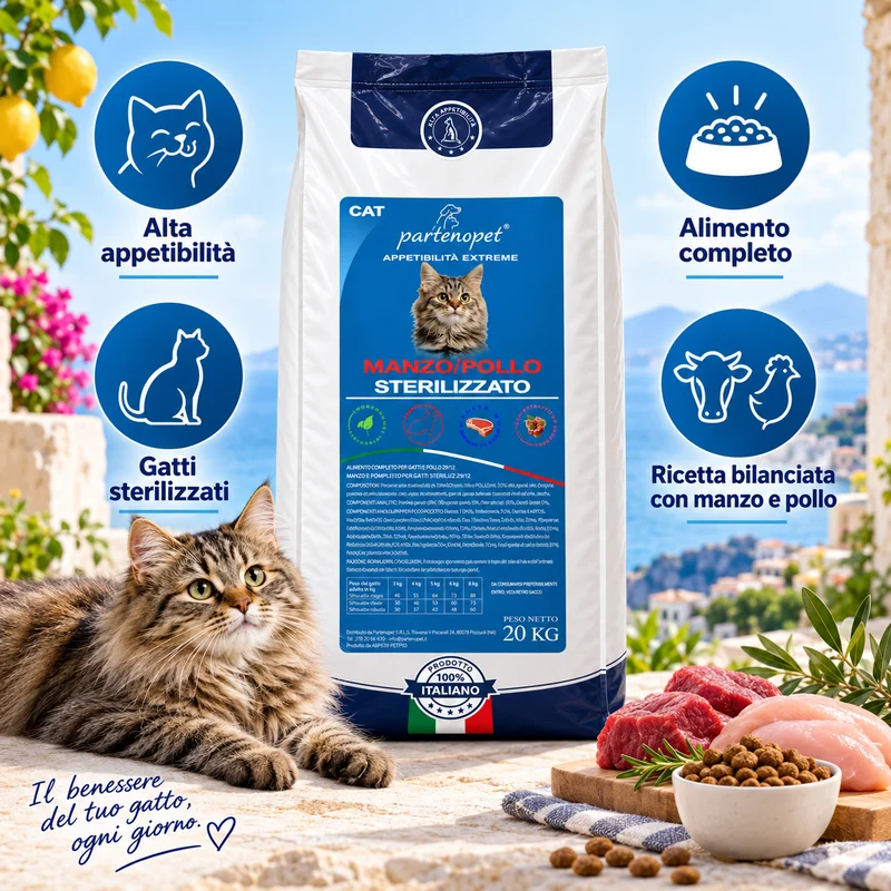 Partenopet Crocchette Gatti Sterilizzati Manzo e Pollo 20 kg