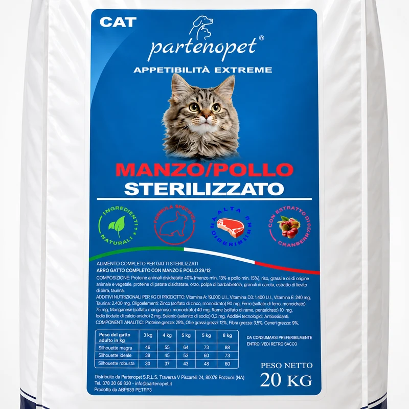 Partenopet Crocchette Gatti Sterilizzati Manzo e Pollo 20 kg