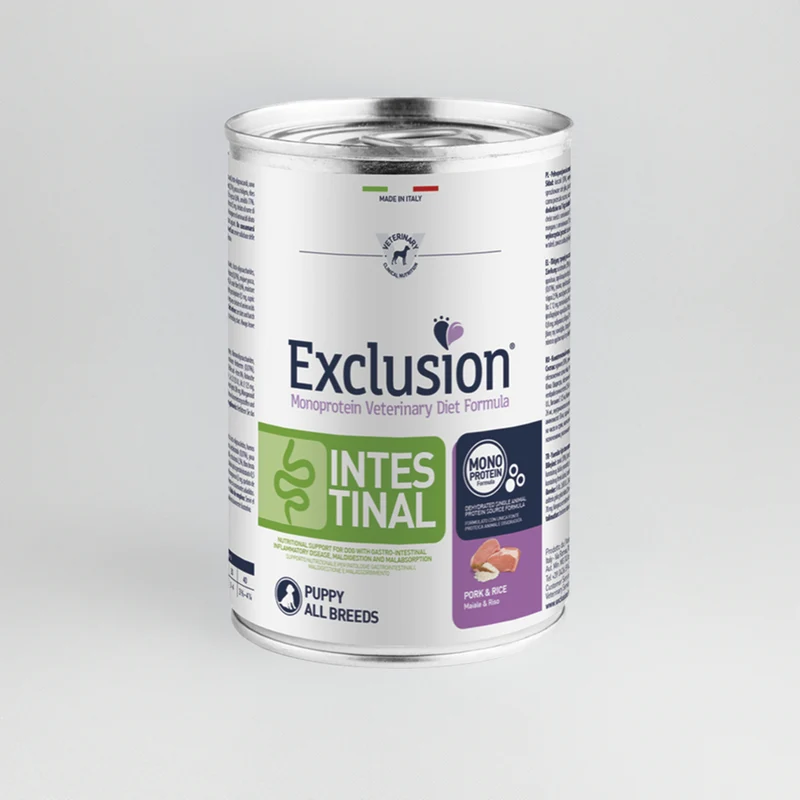 Exclusion Intestinal Maiale e Riso Puppy Alimento Umido per Cani Cuccioli 400g