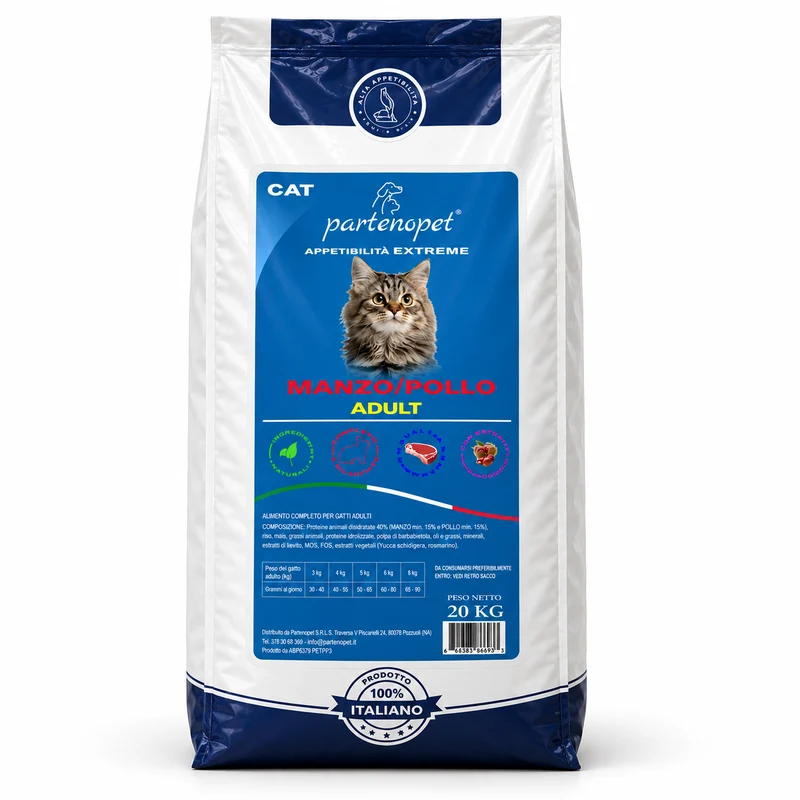 Partenopet Crocchette Gatti Adulti Manzo e Pollo 20 kg