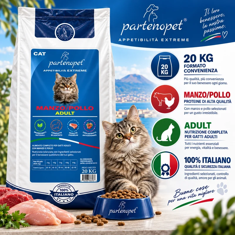 Partenopet Crocchette Gatti Adulti Manzo e Pollo 20 kg