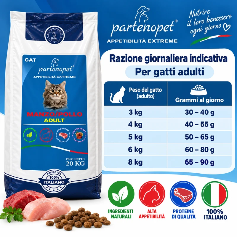 Partenopet Crocchette Gatti Adulti Manzo e Pollo 20 kg