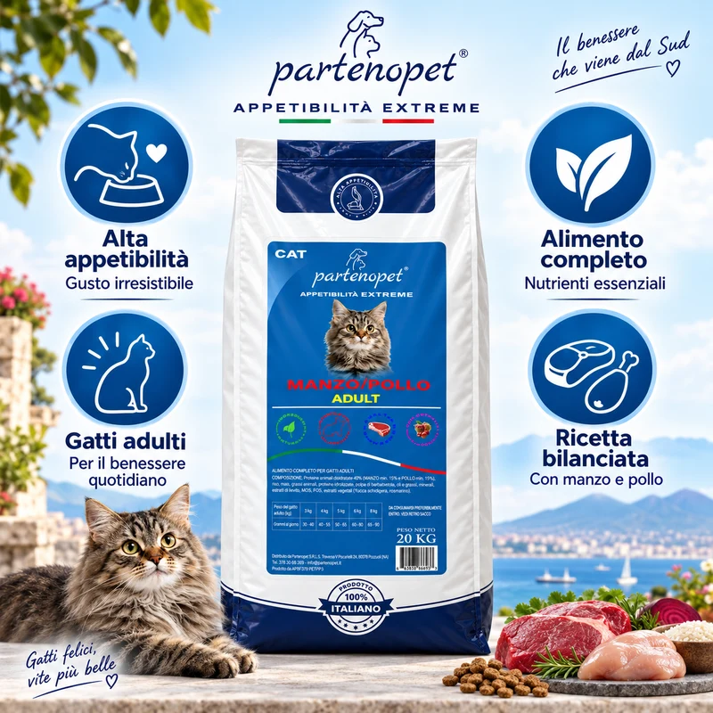 Partenopet Crocchette Gatti Adulti Manzo e Pollo 20 kg