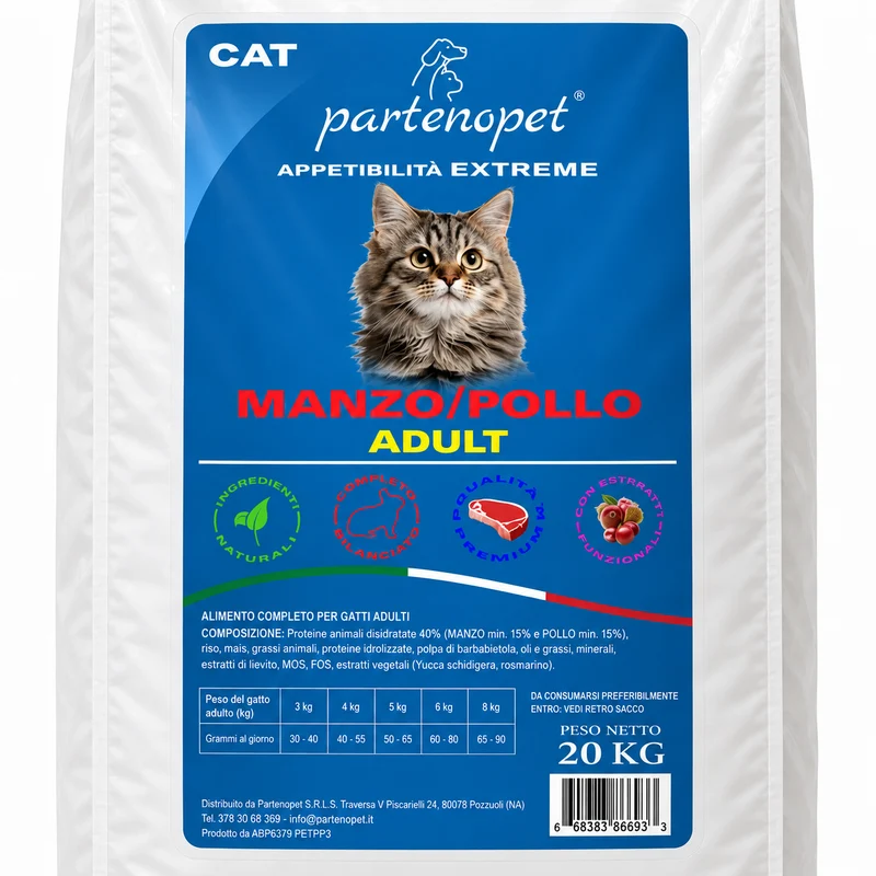 Partenopet Crocchette Gatti Adulti Manzo e Pollo 20 kg