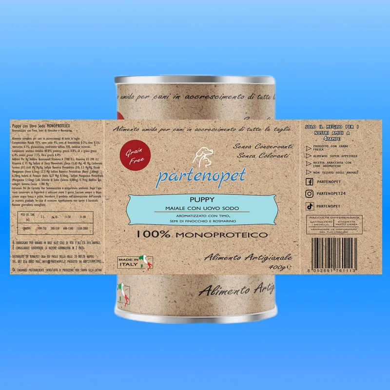 Partenopet Puppy Patè Maiale e Uovo Grain Free 400 g