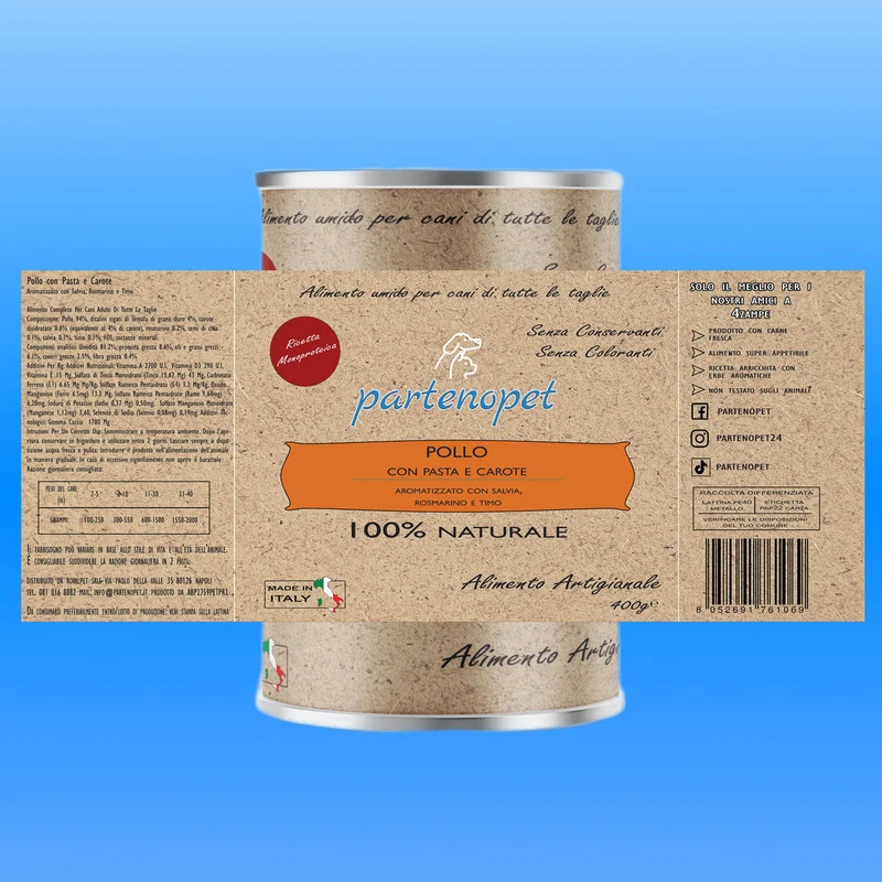 Partenopet Umido Cani Monoproteico Pollo con Carote e Ditalini 400 g