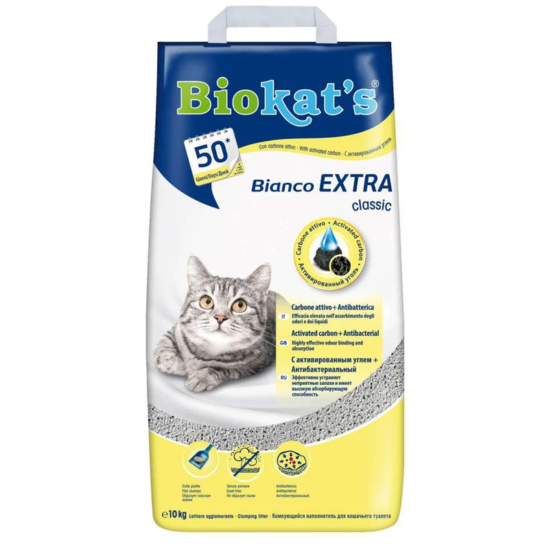 Biokat's Bianco Extra Lettiera per Gatti Agglomerante con Carbone Attivo 10 kg