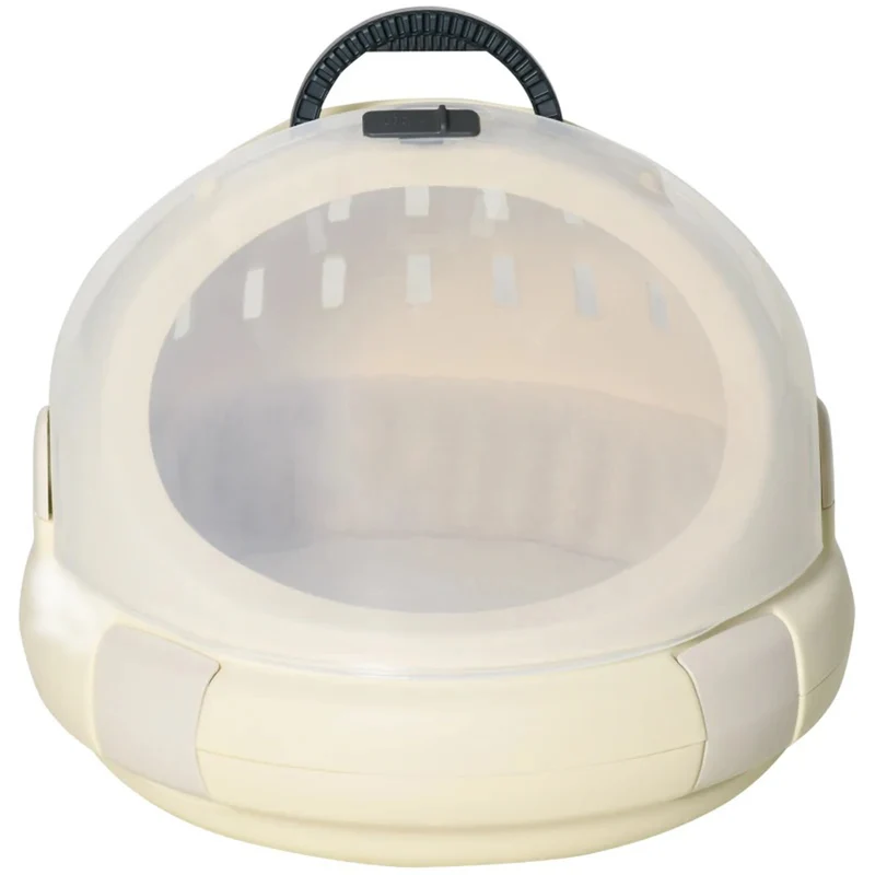 Cuccia Trasportino Rotonda per Gatti Confortevole Nido in Peluche con Fermo di Sicurezza, Ø 41 cm x 32,5 cm , Beige