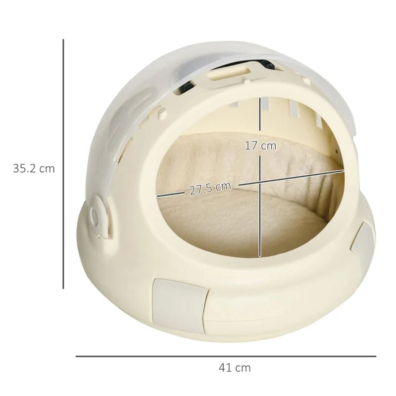Cuccia Trasportino Rotonda per Gatti Confortevole Nido in Peluche con Fermo di Sicurezza, Ø 41 cm x 32,5 cm , Beige