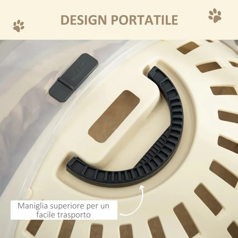 Cuccia Trasportino Rotonda per Gatti Confortevole Nido in Peluche con Fermo di Sicurezza, Ø 41 cm x 32,5 cm , Beige