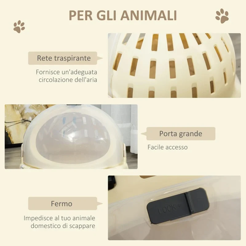 Cuccia Trasportino Rotonda per Gatti Confortevole Nido in Peluche con Fermo di Sicurezza, Ø 41 cm x 32,5 cm , Beige