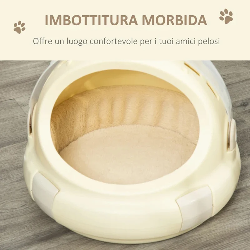 Cuccia Trasportino Rotonda per Gatti Confortevole Nido in Peluche con Fermo di Sicurezza, Ø 41 cm x 32,5 cm , Beige