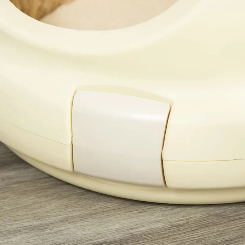 Cuccia Trasportino Rotonda per Gatti Confortevole Nido in Peluche con Fermo di Sicurezza, Ø 41 cm x 32,5 cm , Beige