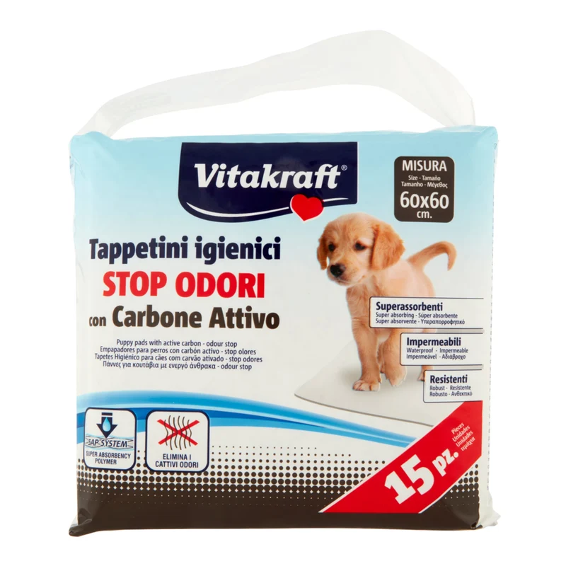 Vitakraft Tappetini Igienici STOP ODORI con carbone attivo per Cani Traversine 60x60 15 pz