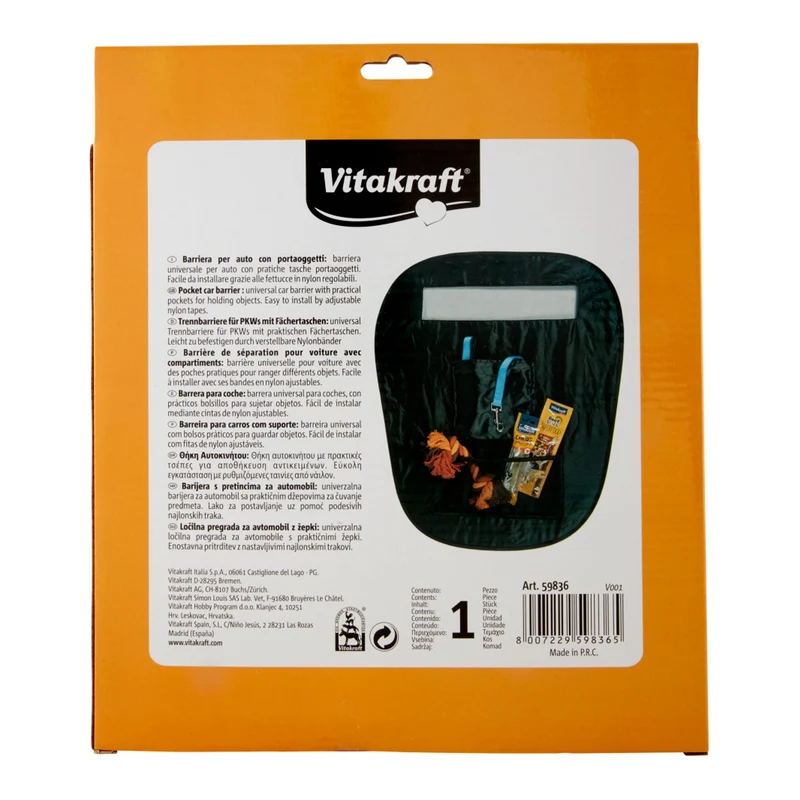 Vitakraft Barriera per Auto per Cani con Portaoggetti Divisorio Auto 61,5x76cm