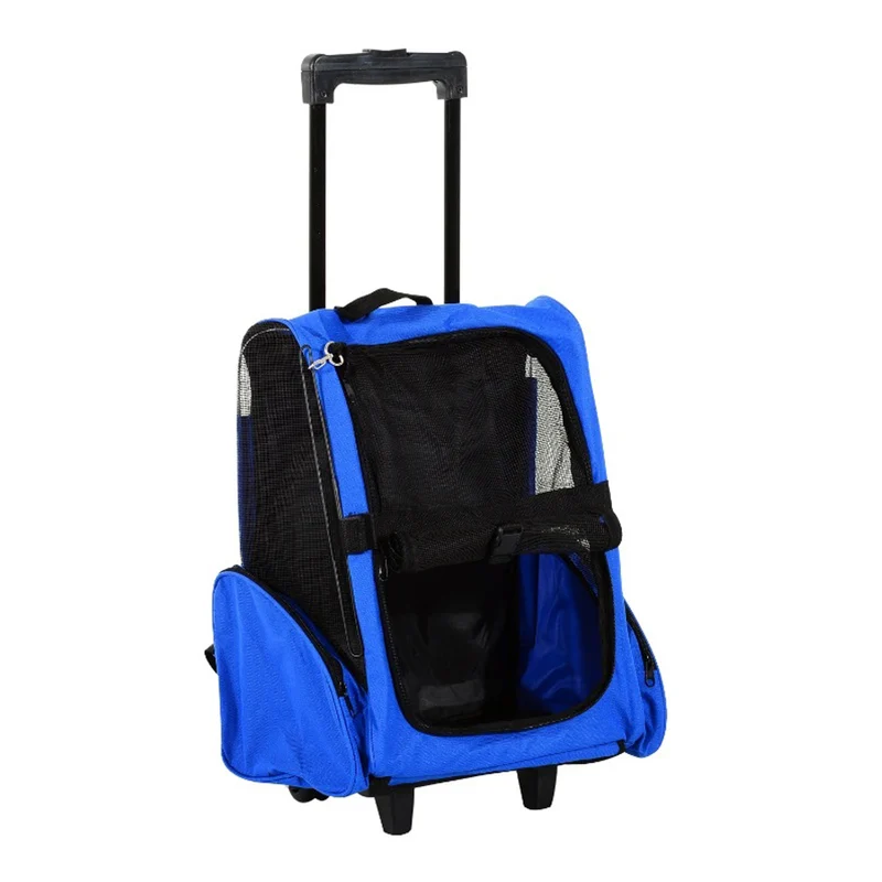 Trasportino Zaino 2 in 1 per Cani e Gatti con Tasche Laterali, Maniglia Telescopica e Ruote, 42x25x55cm